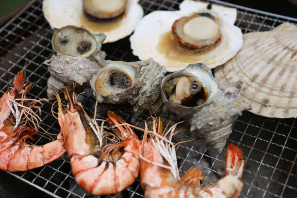 istock Seafood grilled over charcoal 2161579317