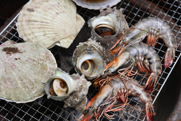 istock Seafood grilled over charcoal 2161579352