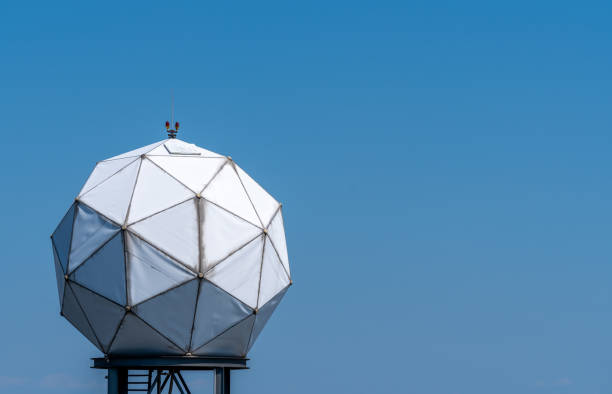 Germany, Berlin, Berlin Tempelhof, June 26, 2024 - Dome of a radar station against clear sky