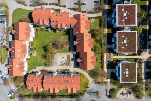 istock Top down view of apartment buildings 2161583720