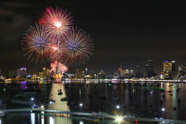 istock Fireworks show at Pattaya beach. 2161584522