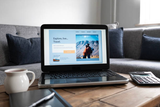 istock Hotel reservation screen with laptop at home 2161585967