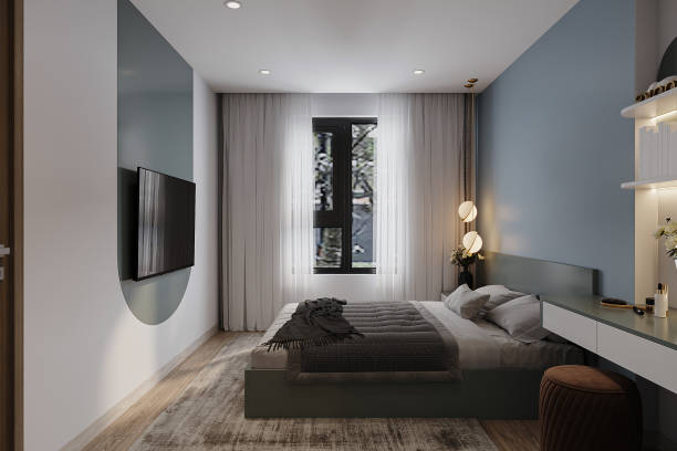 istock A large window covered with a white curtain, Sunshine comes into the bedroom. 2161586032