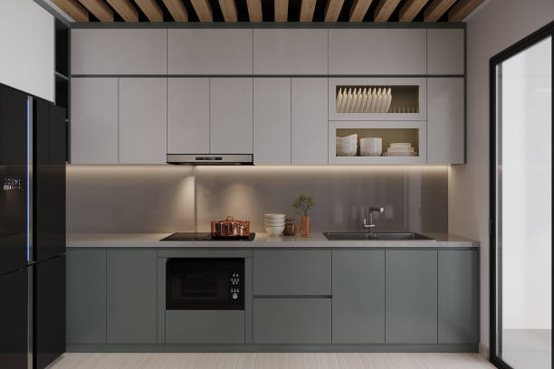 istock Modern interior design for a minimal Open kitchen with pop color and utensils. 2161587510