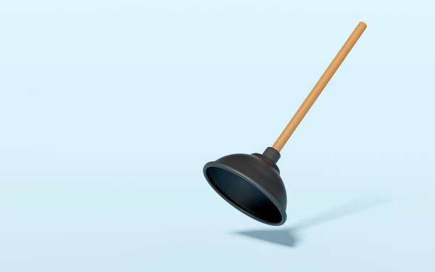 istock plunger for clean the blockage in the pipe isolated on blue background. cleaning tool equipment, 3d illustration render 2161587522
