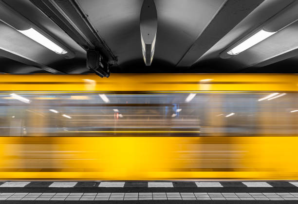 istock Blurred motion of subway train at subway station 2161588510