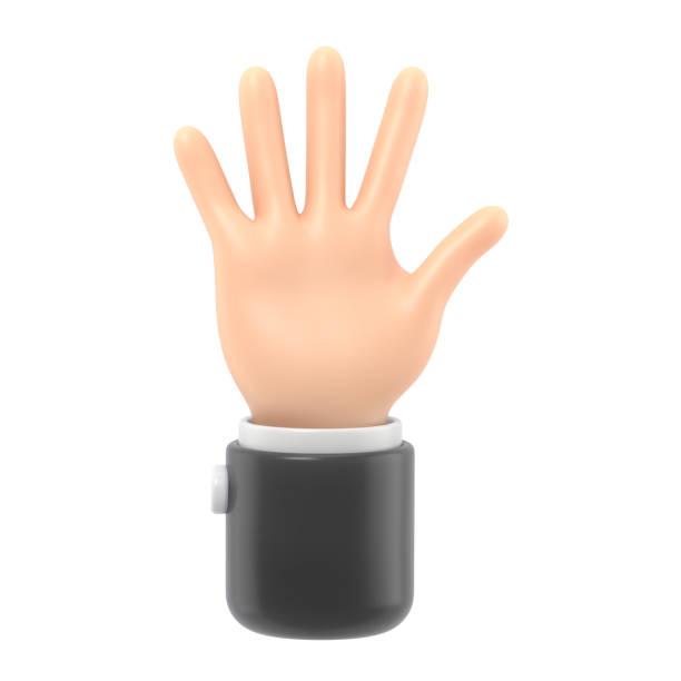 istock Cartoon Gesture Icon Mockup.Open outstretched showing five fingers, extended in greeting. 3D rendering on white background. 2161588678