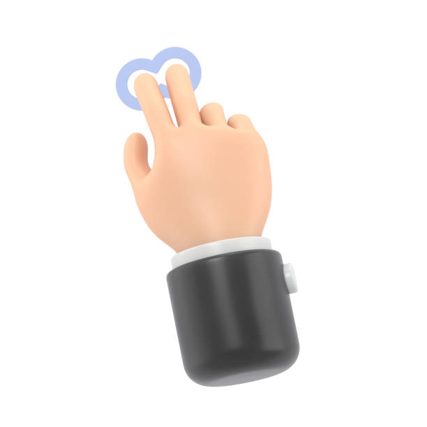 istock Cartoon Gesture Icon Mockup.Touchscreen gesture line icons.3D illustration two hands Touch Button Cartoon character hand.3D rendering on white background. 2161589108
