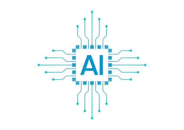 ilustrații de stoc cu concept de inteligență artificială cu circuit electronic. ai electronică vectorială. conceptul de inteligență artificială a cipului. sigla ai - cip