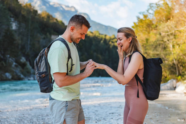 istock Joyful Marriage Proposal During Hike in Nature 2161600753