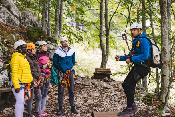 istock Zipline Instructor Giving Safety Briefing to Participants 2161605252