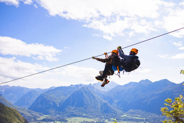 istock Thrilling Zip Line Adventure Above Scenic Valley 2161606295