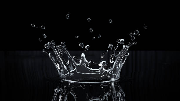 Closeup Water Droplet splashing on black background. 3D Render.