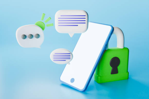 istock 3D render of mobile phone and lock with speech bubbles 2161608611