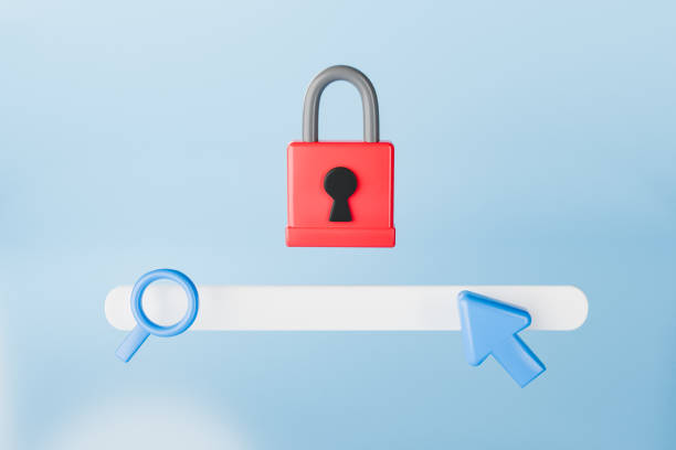 istock 3D render of online search bar and red padlock 2161608635