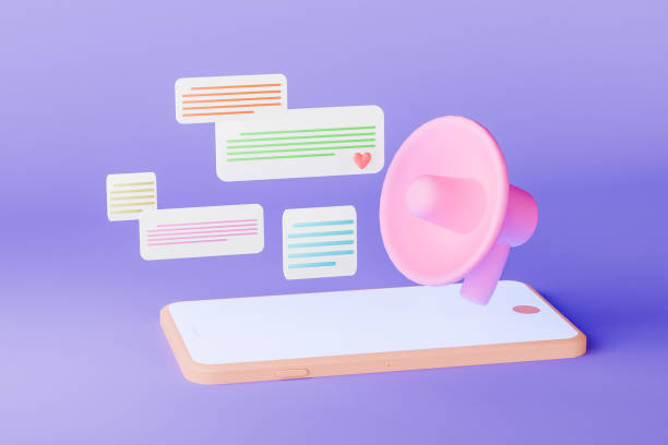 istock 3D render of mobile phone with megaphone and chats 2161608659