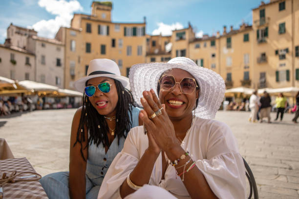 istock Small group of luxury friends sightseeing in Lucca 2161610344