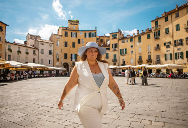 istock Woman sightseeing in Lucca 2161610395