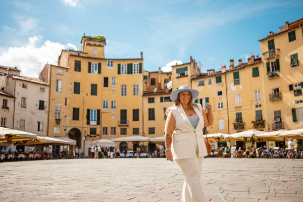 istock Woman sightseeing in Lucca 2161610433