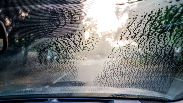 istock Driver limited view due to stained car windshield or windscreen with watermark whilst driving 2161612635