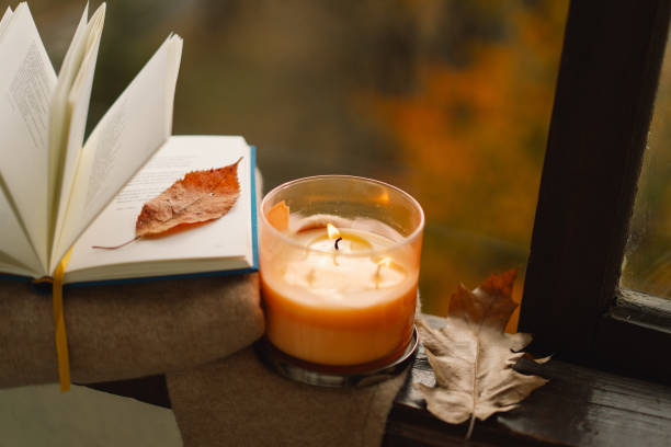 istock Candle and autumn decor. 2161613118