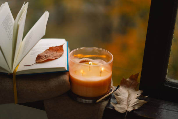 istock Candle and autumn decor. 2161613120