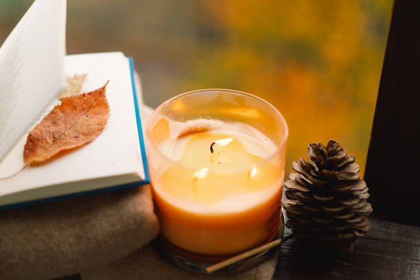 istock Candle and autumn decor. 2161613122