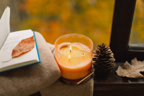 istock Candle and autumn decor. 2161613135