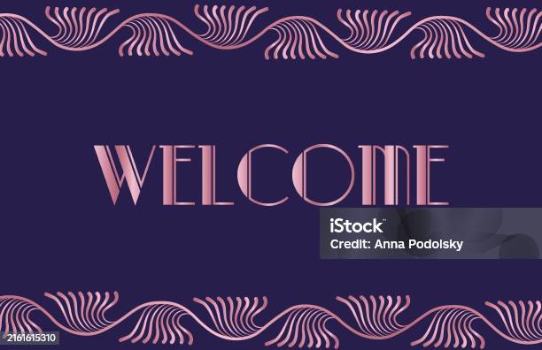 Welcome Violet Welcome Text Art Deco Style Pink Gold Text Violet Background Stock ...
