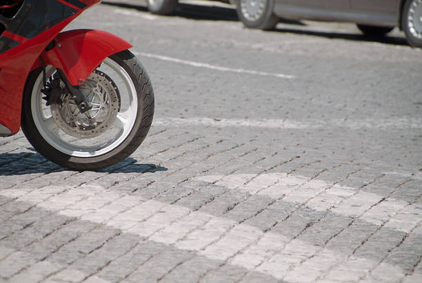istock Front wheel of a red motorcycle. 2161615944