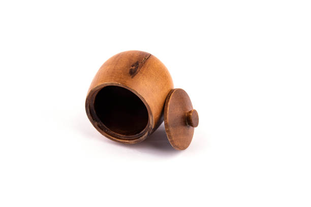 wooden storage container. bowl with wooden lid on white background