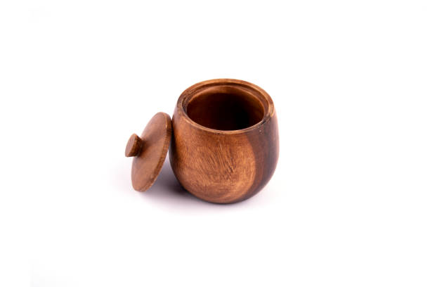 istock wooden storage container with lid. bowl with brown lid on white background. 2161617444