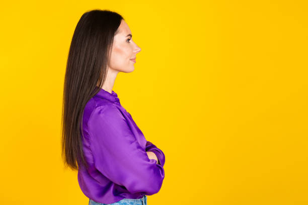 istock Profile side photo of successful lady look empty space with crossed hands isolated bright color background 2161621885