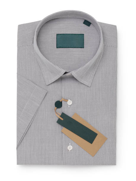 istock Gray folded short sleeve shirt isolated on white background, top view 2161623736