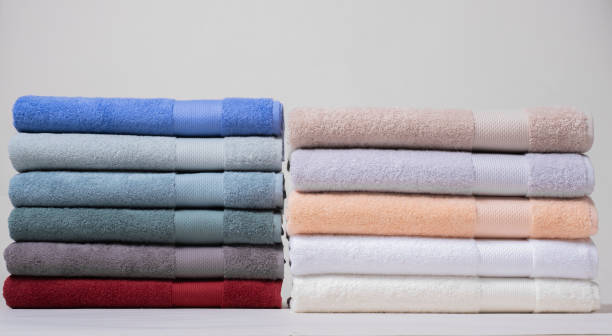 istock Colorful Folded Towels Studio Shot on White Background 2161625791