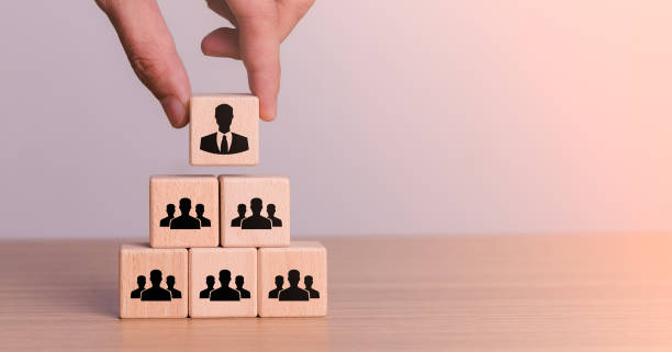 istock Organization and team structure symbolized with cubes, leadership manager team of company, business organizational hierarchy job concept, president job change control 2161625898