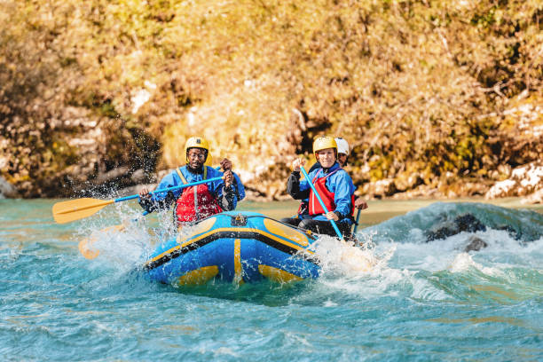 istock Exciting Adventure of Diverse Group White Water Rafting 2161626368