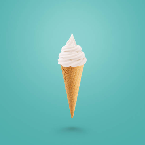istock Ice cream in a waffle cone on a blue background 2161629709