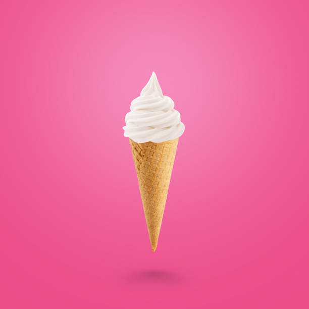 istock Tasty ice cream in a cone on a pink background. 2161629812