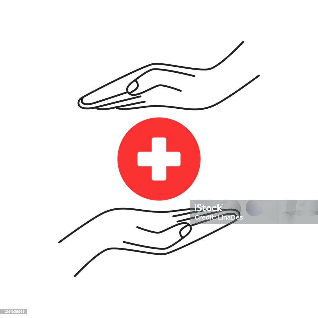 Help Hand Cross Two Thin Line Hand With Red Circle And Cross Stock Illustration ...