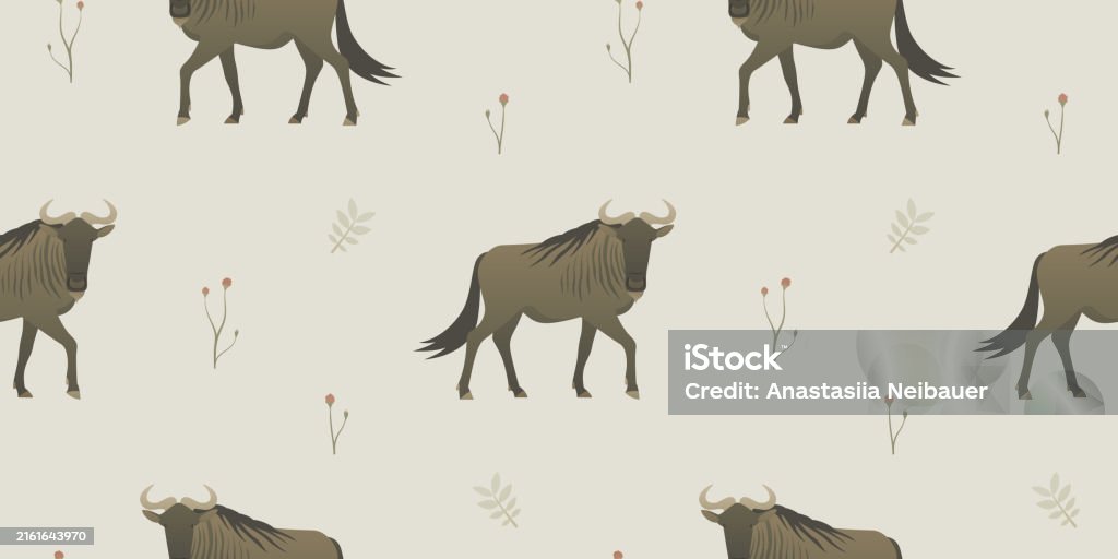 Wildebeest Vector Pattern Wildebeest Or Antelope Simple Seamless Pattern Animal Background Stock ...