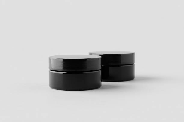 istock Black glass cream jar packaging mockup. 2161651621