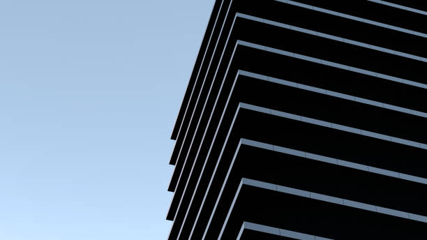 Concrete slab building. Building, construction of a structure, minimalism. Concrete building construction,engineering. Building and sky, wallpaper.3D render