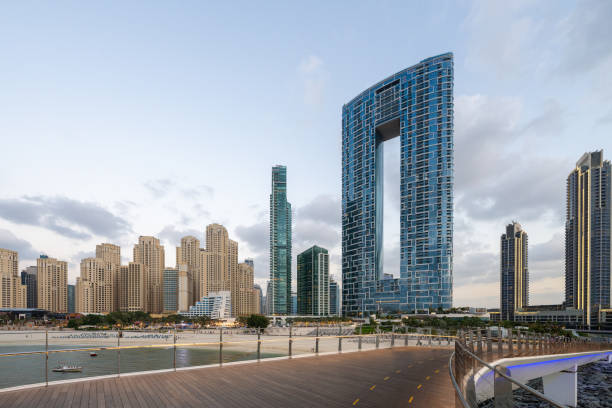 istock Dubai Marina Beach and skyline at day 2161660433