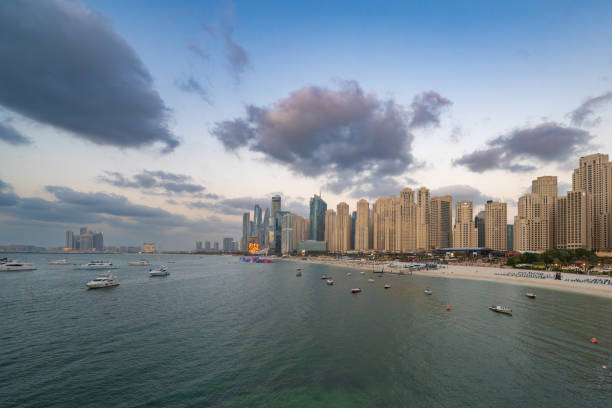 istock Dubai Marina Beach and skyline at day 2161660531