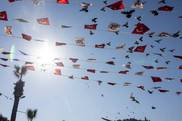 Blue sky accompanied by the flags of Turkey on Republic Day
