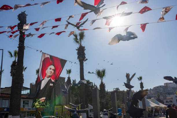 Blue sky accompanied by the flags of Turkey on Republic Day
