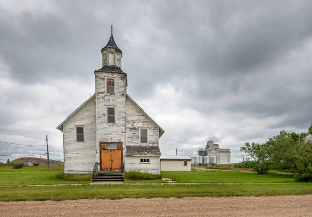 istock Abandoned Church with Grain Elevators in Plato 2161674044