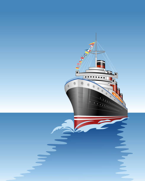 istock Antique Ocean Liner crossing the Atlantic Ocean flat illustration 2161675634