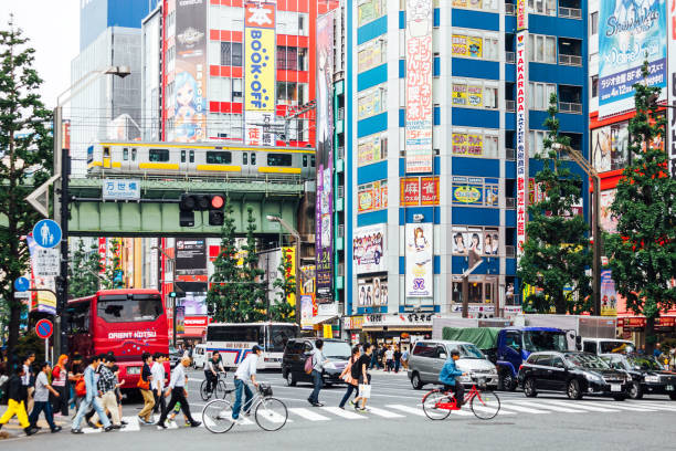 Busy street in Akihabara district, Tokyo, Japan,